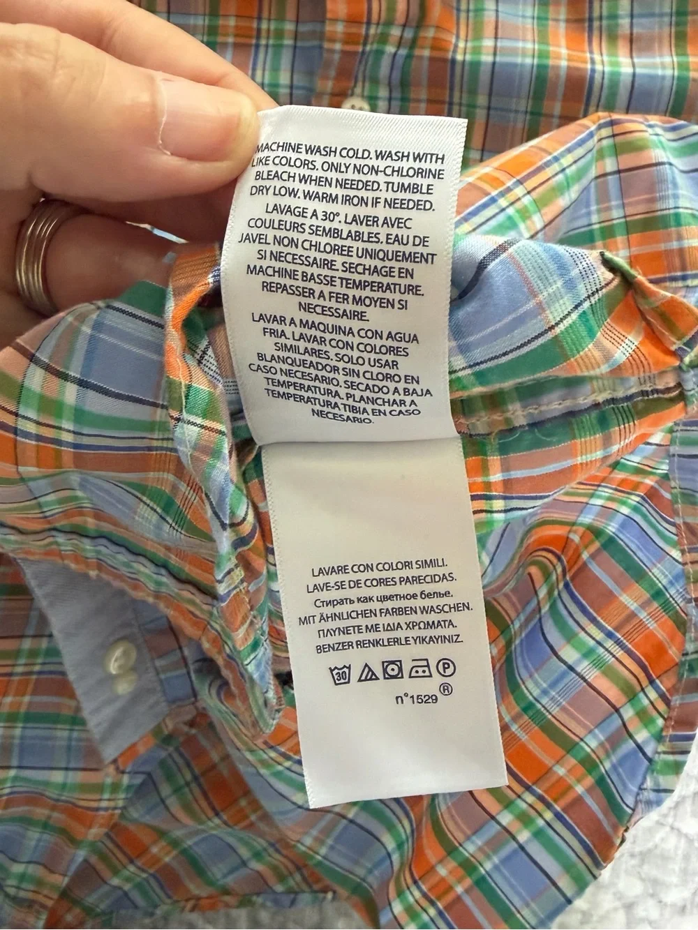 Ralph Lauren Boys Orange, Blue & Green Plaid Button-Down Shirt. Size medium.